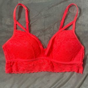 NEW Never Worn VS PINK neon orange lace bra